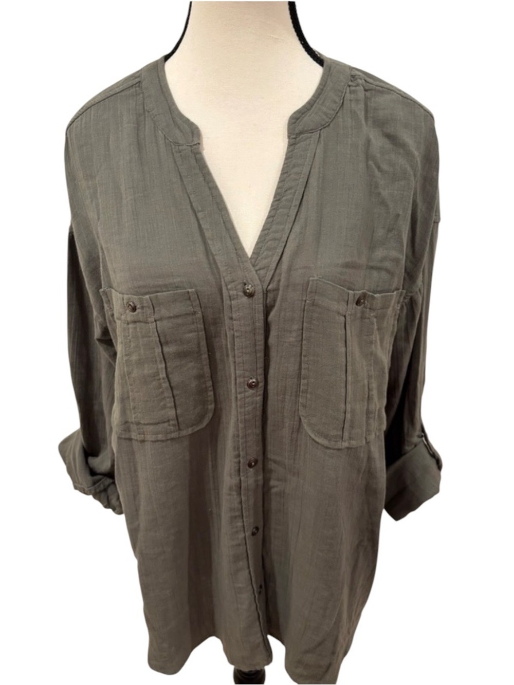 Jag Jeans Adley 100% Cotton Women’s Green Avocado Button-Up Top, size large